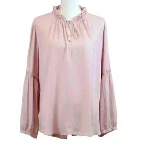 Ann Taylor LOFT Pink Balloon Sleeve Blouse Long Sleeve Ruffle Collar Size XL